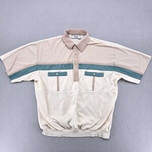 Colorblock Banded Bottom Polo Shirt Classics by Palmland Tan Gray L XL Vintage
